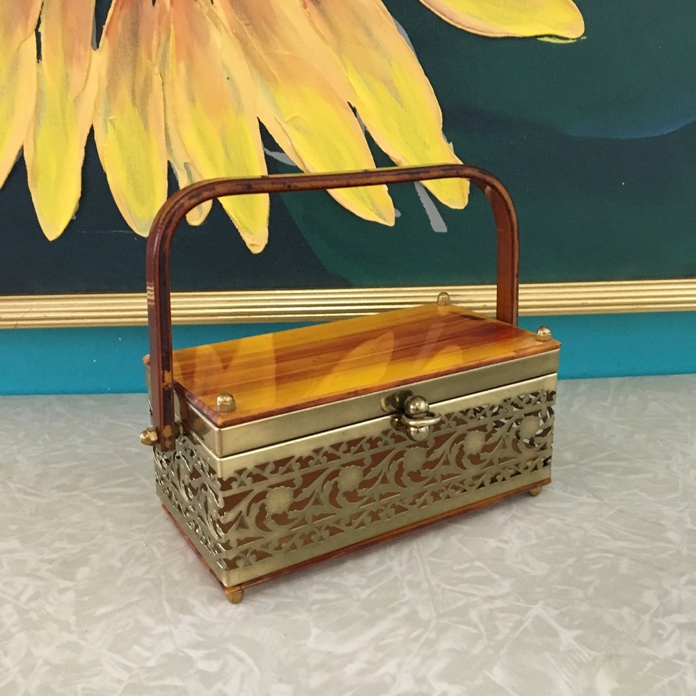 Vintage Tyrolean Lucite and Metal filigree Purse